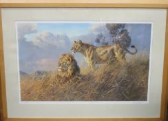 Donald Grant framed limited edition polychrome print depicting a Lion and Lioness