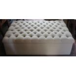 20th century upholstered button topped ottoman. App. 48cm H x 122cm W x 75cm D