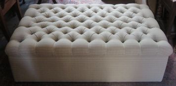 20th century upholstered button topped ottoman. App. 48cm H x 122cm W x 75cm D