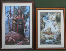 Richard Luce - Framed and signed limited edition polychrome print, depicting a Native American. Also