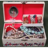 Jewellery box containing quantity of various costume jewellery