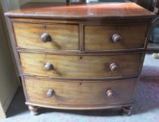 Victorian Mahogany bow fronted two over two chest of drawers. App. 87cm H x 89cm W x 50cm D