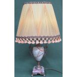 Early 20th century gilt metal and onyx effect table lamp with shade. Approx. 59cms high