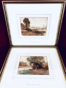 CRESWICK BOYDELL, A PAIR OF WATERCOLOURS- GRAZING ANIMALS BESIDE THE RIVER, GLAZED AND FRAMED,