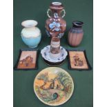 Small parcel of sundry ceramics including West German pottery vase, pair of Bretby wall plaques etc