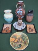 Small parcel of sundry ceramics including West German pottery vase, pair of Bretby wall plaques etc