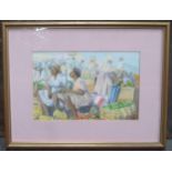 A. Miller - Small framed watercolour depicting a fruit sellers scene in Windward Islands. Approx.