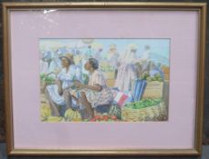 A. Miller - Small framed watercolour depicting a fruit sellers scene in Windward Islands. Approx.