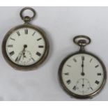 800 silver pocket watch with circular enamelled dial, plus another vintage pocket watch