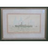 H. Cowell - Framed watercolour depicting Blue Funnel steam liner SS Nestor on the mersey river