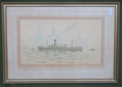 H. Cowell - Framed watercolour depicting Blue Funnel steam liner SS Nestor on the mersey river