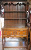 Early 20th century oak kitchen dresser with plate rack. App. 191cm H x 107cm W x 46cm D