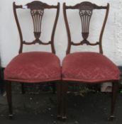 Pair of late 19th / early 20th century piercework decorated mahogany bedroom chairs. Approx. 89cms H