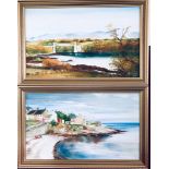 MARGARET HALL, OIL ON BOARDS DEPICITNG TWO VIEWS OF ANGLESEY NORTH WALES, BOTH APPROXIMATELY 46cm X
