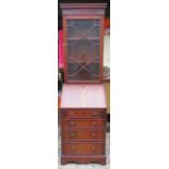 20th century Mahogany single door glazed bureau bookcase 191cm H x 54cm W x 46cm