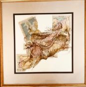 KEN MARTIN- 'THE RAPE OF EUROPA' AFTER JULIO ROLAND, 2000, MIXED MEDIA PEN AND INK OVER MAPS, SIGNED