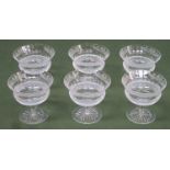 Set of six Edinburgh crystal etched thistle pattern stemmed dessert glasses. Approx. 10.5cm High