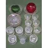 Mixed lot of various coloured and other glassware Inc. bowl with plated rim, sundae dishes,