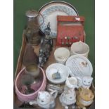 Mixed lot including ceramics, miners lamp, silver plated ware etc