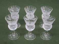 Set of six Edinburgh crystal etched thistle pattern stemmed Liquor glasses. Approx. 8.5cm High