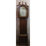 19th century oak and mahogany cased longcase clock, with hand painted and enamelled dial, by David