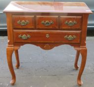 20th century inlaid mahogany two drawer lowboy. App. 77cm H x 76cm W x 41cm D