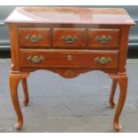 20th century inlaid mahogany two drawer lowboy. App. 77cm H x 76cm W x 41cm D