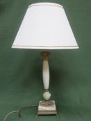 Early 20th century gilt metal and onyx effect table lamp with shade. Approx. 68cms high