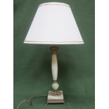 Early 20th century gilt metal and onyx effect table lamp with shade. Approx. 68cms high