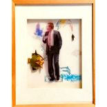 NIGEL MAYRS- THREE DIMENSIONAL FIGURES AND FISH, 1997, SIGNED AND DATED LOWER LEFT, FRAMED AND