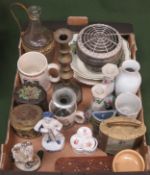 Mixed lot of various ceramics, glass, silver plated ware, mantle clock, tourist box etc