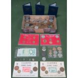 Parcel of British and foreign coinage Inc. decimal coin sets, souvenir coin sets, £1 note, George