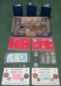 Parcel of British and foreign coinage Inc. decimal coin sets, souvenir coin sets, £1 note, George