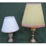 Vintage onyx effect table lamp, plus modern brass table lamp with shade