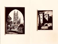 PAIR OF ETCHINGS BY GEORGE GRAINGER SMITH, GLOUCESTER (APPROXIMATELY 28 x 20cm) AND RAGLAN CASTLE (