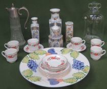 Mixed lot of ceramics and glass including cups and saucers, claret jug, glass Demijohn bottle,