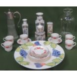 Mixed lot of ceramics and glass including cups and saucers, claret jug, glass Demijohn bottle,