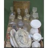 Parcel of various glassware, brassware, ceramics, embroided panel etc
