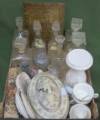 Parcel of various glassware, brassware, ceramics, embroided panel etc