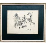 UNKNOWN- 'STUDY OF GROTESQUE FIGURES', PEN AND INK, SIGNED (INDISTINCT) LOWER RIGHT, APPROXIMATELY