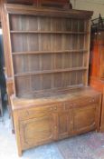 Early 20th century oak kitchen dresser with plate rack. App. 198cm H x 136cm W x 46.5cm D