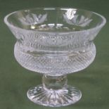 Edinburgh crystal etched thistle pattern stemmed melba bowl. 17cm H x 21cm Diameter