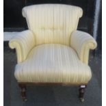 20th century upholstered easy armchair. App. 80cm H x 81cm W x 80cm D