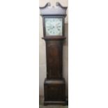 Oak and mahogany cased longcase clock, with hand painted and enamelled dial, by Hulme, Congleton.