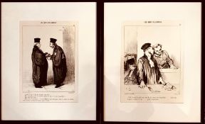 TRIO OF FRENCH PRINTS- 'LES GENS DE JUSTICE', SIGNED LOWER LEFT, FRAMED AND GLAZED, APPROXIMATELY 30