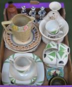 Sundry ceramics including Art Deco teaware, figures, Jersey pottery vase etc