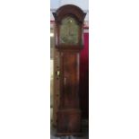 18th/19th century Oak and Mahogany cased longcase clock, with brass dial by Warburton. Approx. 223cm