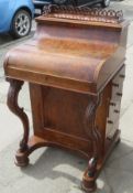 19TH CENTURY FIGURED WALNUT DAVENPORT WRITING DESK , WITH POP UP STATIONARY COMPARTMENT, FITTED WITH