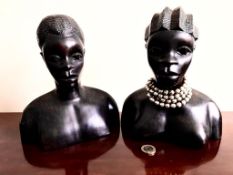 PAIR OF AFRICAN HARDWOOD BUSTS, APPROXIMATELY 22cm HIGH