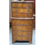 20th century Walnut veneered bow fronted Seven drawer chest on chest. Approximately. 110cm H x